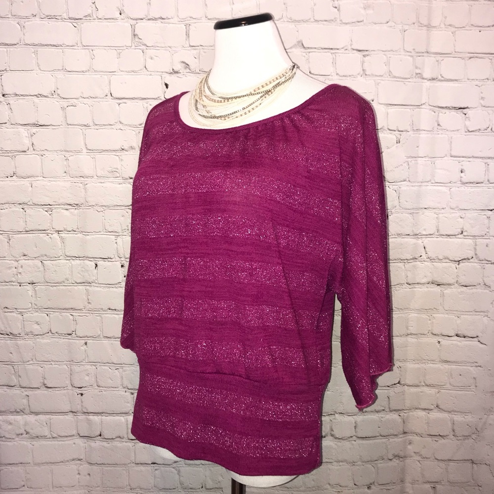 BCX Fuchsia Sweater with Shimmer Stripes